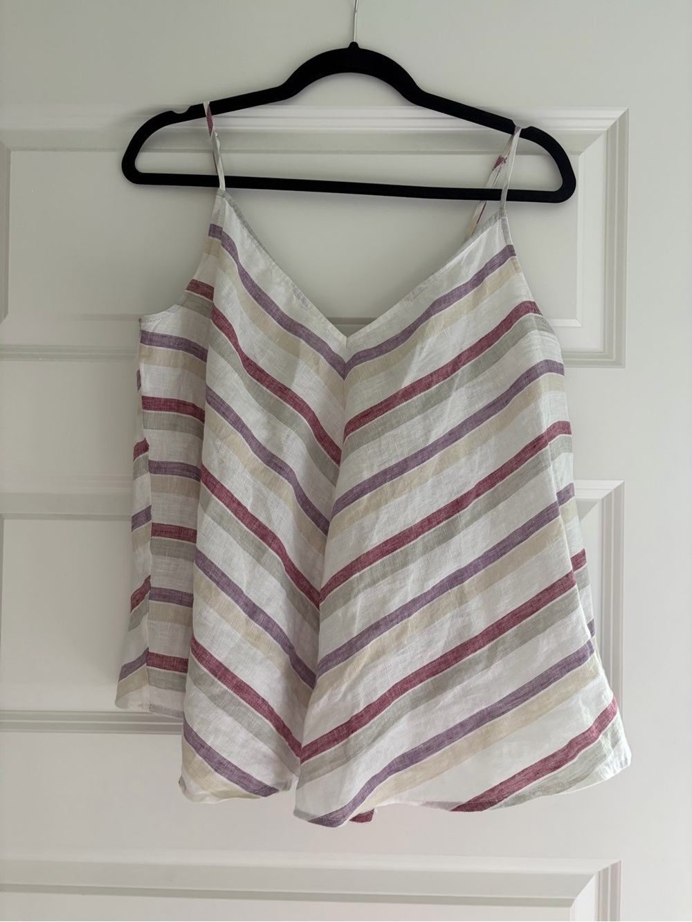 Madewell White Striped V-Neck Camisole with Mauve & Taupe Stripes